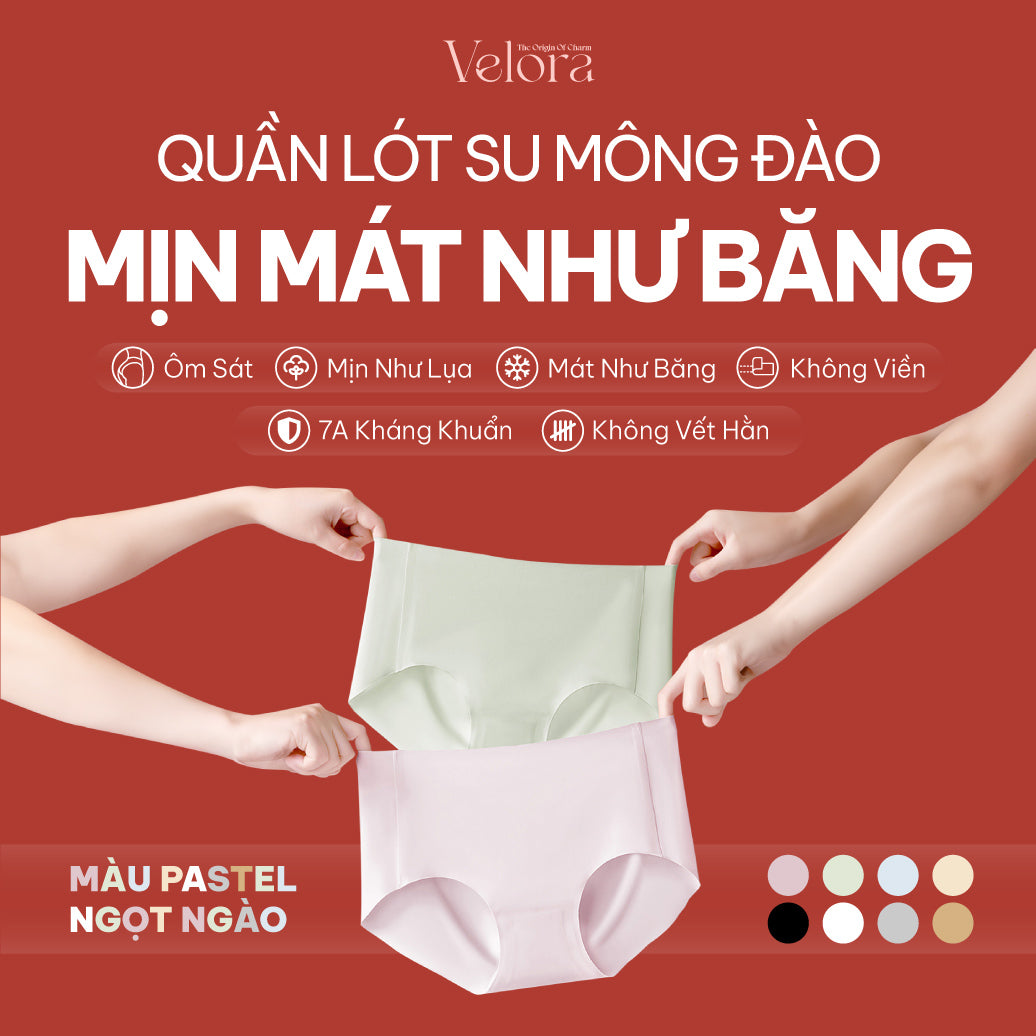 Quần Lót Su Mông Đào Mịn Mát Như Băng, Ôm Sát, Không Viền, Màu Pastel Ngọt Ngào - VELORA