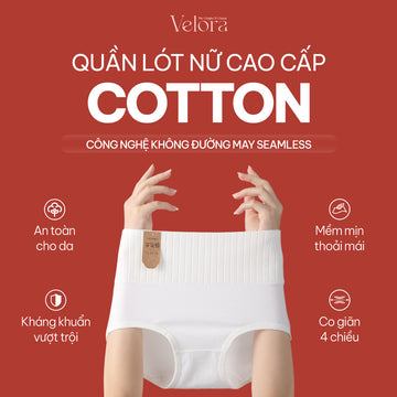 Quần Lót Cotton Trắng Nữ Cạp Cao, Kháng Khuẩn, Thấm Hút - VELORA