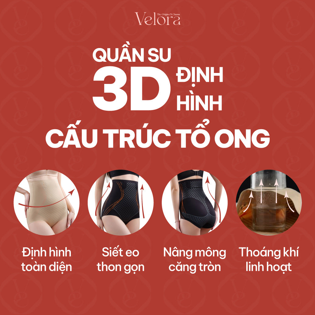 Quần Su Định Hình 3D Cấu Trúc Tổ Ong Thon Eo, Nâng Mông Không Vết Hằn, Thoáng Mát, Đàn Hồi Tối Ưu - VELORA